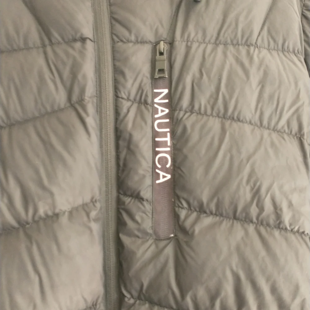 Nautica Puffer Jacket Mens M Black Outdoors Full Zip Quilted Hooded*READ